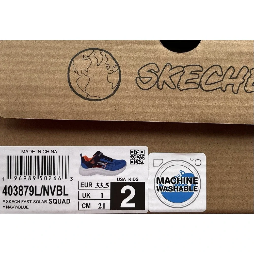 Skechers Squad Youth Boys Slip On Sneakers Size 2 Royal Navy Blue/Orange Shoes